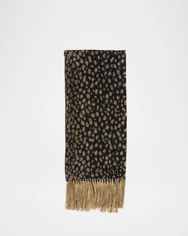 Metallic Jacquard Animal Fringe Scarf